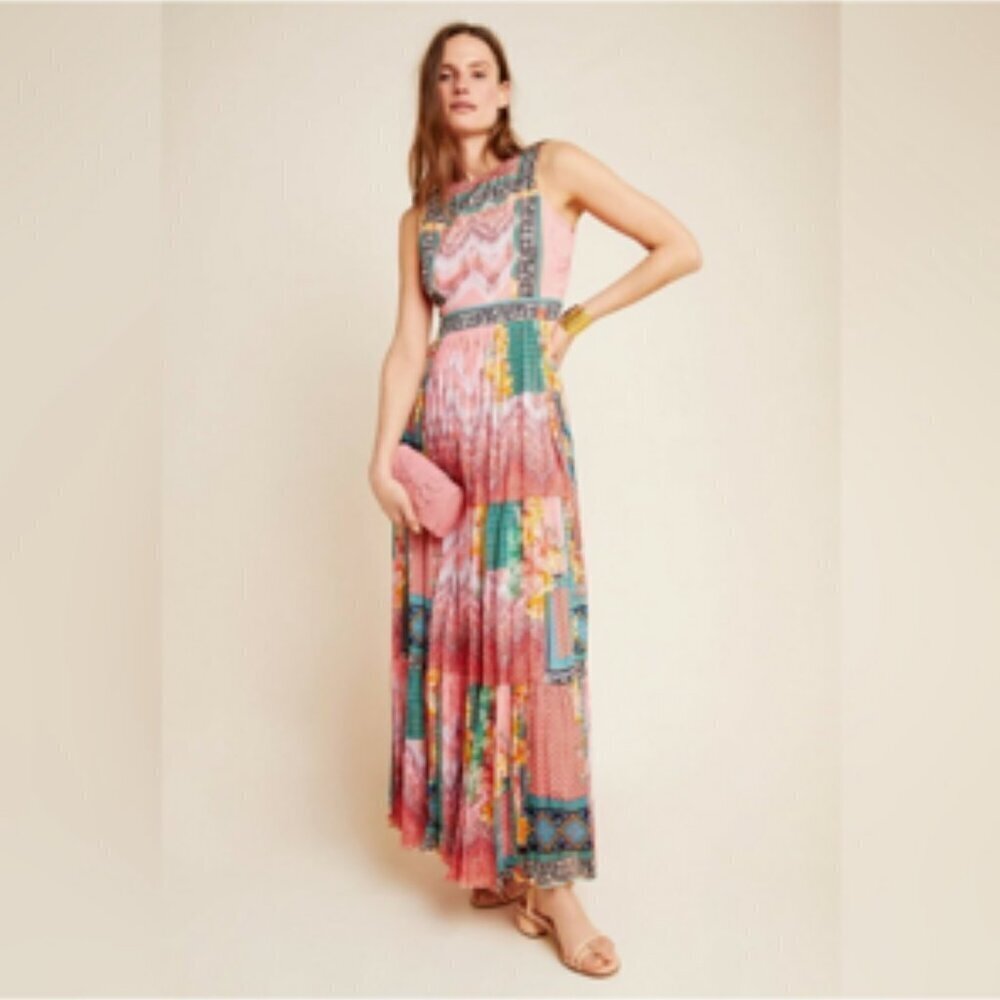 Anthropologie Pink Multicolor Patchwork Maxi Dress